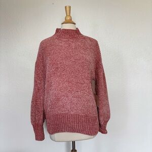 Cynthia Rowley Heathered Rose Red Mock Neck Sweater